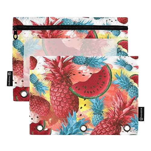 MCHIVER Pineapples Watermelons Pencil Pouch for 3 Ring Binder Pencil Pouches with Zippers Clear Window Binder Pockets Pencil Bags for Daily Organzier Office Work 2 Packs von MCHIVER