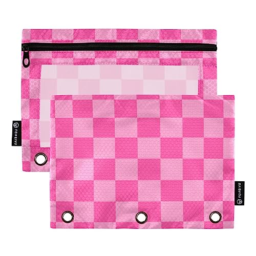 MCHIVER Pink Checkered Pencil Pouch for 3 Ring Binder Pencil Pouches with Zippers Clear Window Binder Pockets Pencil Bags for Work Office Daily Organzier 2 Packs von MCHIVER