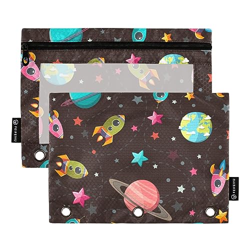 MCHIVER Planets Rockets Spaceship Pencil Pouch for 3 Ring Binder Pencil Pouches with Zippers Clear Window Binder Pockets Pencil Bags for Organzier Office Work Daily 2 Packs von MCHIVER