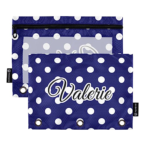 MCHIVER Polka Dot Personalisiertes Federmäppchen für 3-Ringbuch, personalisierbar mit Reißverschluss, transparentes Fenster, Bindertaschen, Bleistifttaschen für Büro, tägliche Arbeit, 2 Packungen von MCHIVER