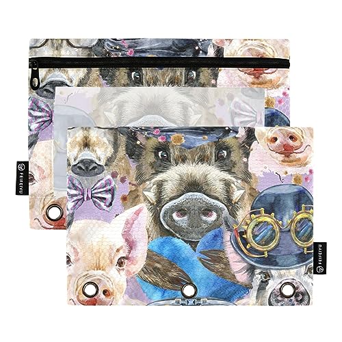 MCHIVER Portrait Pigs Pencil Pouch for 3 Ring Binder Pencil Pouches with Zippers Clear Window Binder Pockets Pencil Bags for Work Office Daily Organzier 2 Packs von MCHIVER