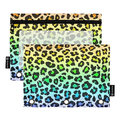 MCHIVER Rainbow Leopard Pencil Pouch for 3 Ring Binder Pencil Pouches with Zippers Clear Window Binder Pockets Pencil Bags for Work Office Daily 2 Packs von MCHIVER