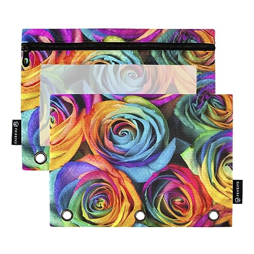 MCHIVER Rainbow Rose Pencil Pouch for 3 Ring Binder Pencil Pouches with Zippers Clear Window Binder Pockets Pencil Bags for Office Work Daily Organzier 2 Packs von MCHIVER