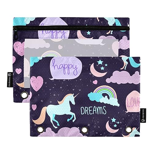 MCHIVER Rainbow Unicorn Cloud Pencil Pouch for 3 Ring Binder Pencil Pouches with Zippers Clear Window Binder Pockets Pencil Bags for Work Daily Organzier Office 2 Packs von MCHIVER