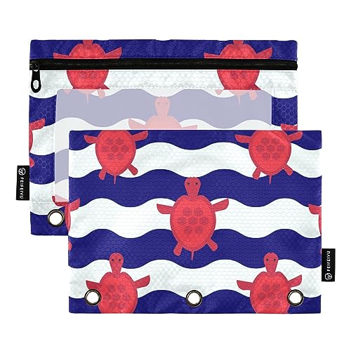 MCHIVER Red Turtles Pencil Pouch for 3 Ring Binder Pencil Pouches with Zippers Clear Window Binder Pockets Pencil Bags for Organzier Office Work Daily 2 Packs von MCHIVER