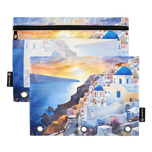 MCHIVER Santorini Federmäppchen mit Sichtfenster, für 3-Ringbinder, Bleistifttaschen mit Reißverschluss, transparentes Fenster, Bindertaschen, Bleistiftbeutel für Arbeit, Alltag, Büro, 2 Packungen von MCHIVER