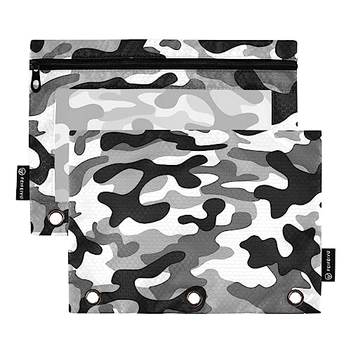 MCHIVER Schwarz Weiß Camouflage Federmäppchen für 3 Ringbuch-Bleistiftbeutel mit Reißverschlüssen, klares Fenster, Bindertaschen, Bleistifttaschen für Arbeit, Alltag, Organizer, Büro, 2 Packungen von MCHIVER