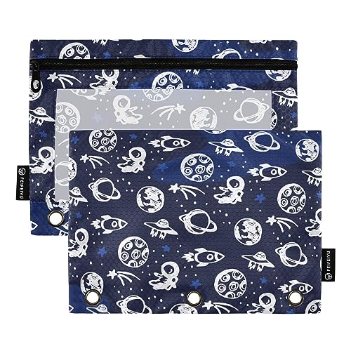 MCHIVER Spaceship Galaxy Pencil Pouch for 3 Ring Binder Pencil Pouches with Zippers Clear Window Binder Pockets Pencil Bags for Work Daily Office 2 Packs von MCHIVER