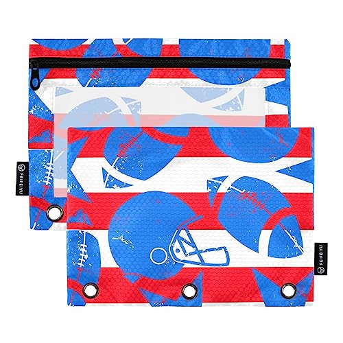 MCHIVER Stars Stripes Football Pencil Pouch for 3 Ring Binder Pencil Pouches with Zippers Clear Window Binder Pockets Pencil Bags for Work Office Daily 2 Packs von MCHIVER