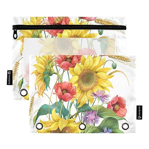 MCHIVER Sunflower Pencil Pouches for 3 Ring Binder Pencil Pouches with Zippers Clear Window Binder Pockets Pencil Bags for Adults Work Daily Office 2 Packs von MCHIVER