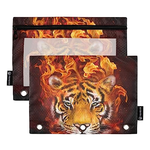 MCHIVER Tiger Pencil Pouch for 3 Ring Binder Pencil Pouches with Zippers Clear Window Binder Pockets Pencil Bags for Work Daily Office Adults 2 Packs von MCHIVER