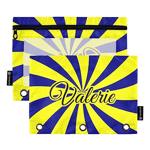 MCHIVER Twirl Gelb Blau Personalisiertes Federmäppchen für 3-Ringbuch Custom Your Name Pencil Pouches with Zippers Clear Window Binder Pockets Pencil Bags for Work Daily Organzier Office 2 Packs von MCHIVER