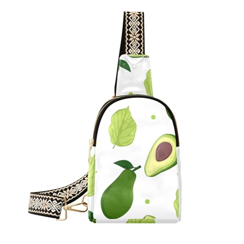 MCHIVER Umhängetasche mit Avocado-Obstblättern, für Damen und Herren, Leder, Brusttasche, Geldbörse, verstellbar, Cross-Body-Tagesrucksack für Laufen, Wandern, Radfahren, Avocado-Fruchtblätter von MCHIVER