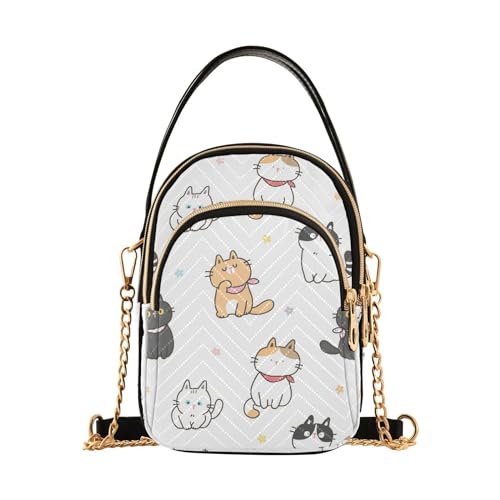 MCHIVER Umhängetasche mit Katzenmotiv für Damen, Handy-Geldbörse, Geldbörse mit abnehmbarer Kette, Schultertasche, Handtasche für Arbeit, Telefon, Reisepass, Katze Blume von MCHIVER