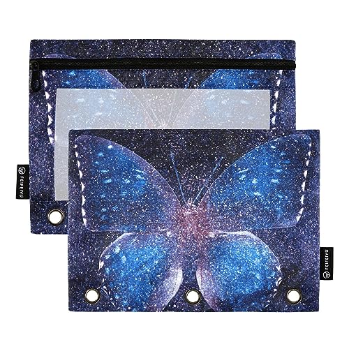 MCHIVER Universe Starry Butterfly Pencil Pouch for 3 Ring Binder Pencil Pouches with Zippers Clear Window Binder Pockets Pencil Bags for Office Daily Work 2 Packs von MCHIVER