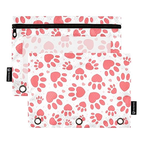 MCHIVER Valentines Day Paw Pencil Pouch for 3 Ring Binder Pencil Pouches with Zippers Clear Window Binder Pockets Pencil Bags for Work Office Daily Organzier 2 Packs von MCHIVER