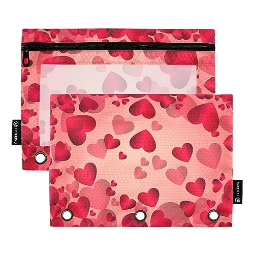 MCHIVER Valentinstag Herz Bleistift Tasche für 3 Ringbuch Bleistift Taschen mit Reißverschlüssen Klarfenster Binder Taschen Bleistift Taschen für Organzier Büro Arbeit Täglich 2 Packungen von MCHIVER