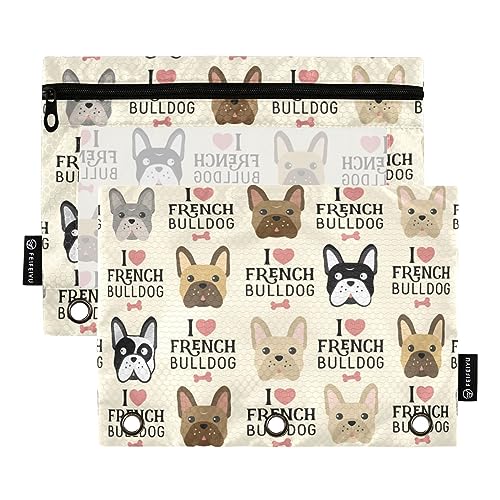 MCHIVER Vintage French Bulldog Pencil Pouch for 3 Ring Binder Pencil Pouches with Zippers Clear Window Binder Pockets Pencil Bags for Office Daily Work 2 Packs von MCHIVER