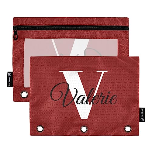 MCHIVER Federmäppchen für 3-Ringbinder, personalisierbar, mit Reißverschluss, transparentes Fenster, für Organisator, Büro, Arbeit, Alltag, Weinrot, 2 Packungen von MCHIVER