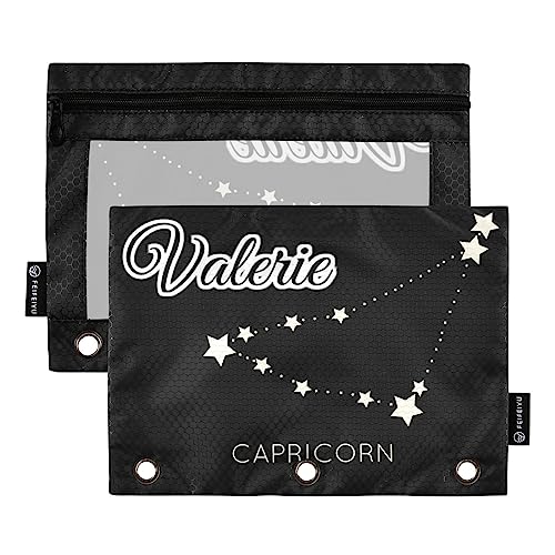 MCHIVER Zodiac Carpicorn Personalisiertes Federmäppchen für 3-Ring-Binder, personalisierbar mit Reißverschluss, durchsichtiges Fenster, Bindertaschen, Bleistifttaschen für Büro, Arbeit, täglich, von MCHIVER