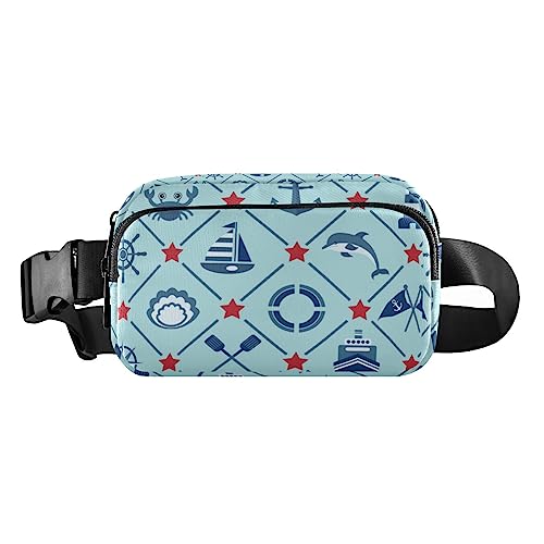 Nautical Anchors Wavy Fanny Pack for Women Men Crossbody Belt Bag Fashion Waist Packs Purse with Adjustable Strap Hip Bag for Workout Travel Outdoors, Segelboot Anker, Large von MCHIVER