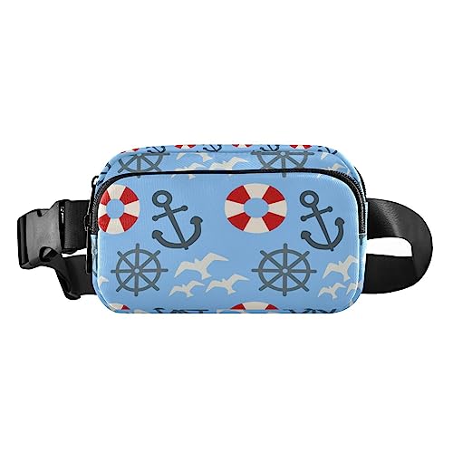 Nautical Anchors Wavy Fanny Pack for Women Men Crossbody Belt Bag Fashion Waist Packs Purse with Adjustable Strap Hip Bag for Workout Travel Outdoors, Blauer Anker nautisch, Large von MCHIVER