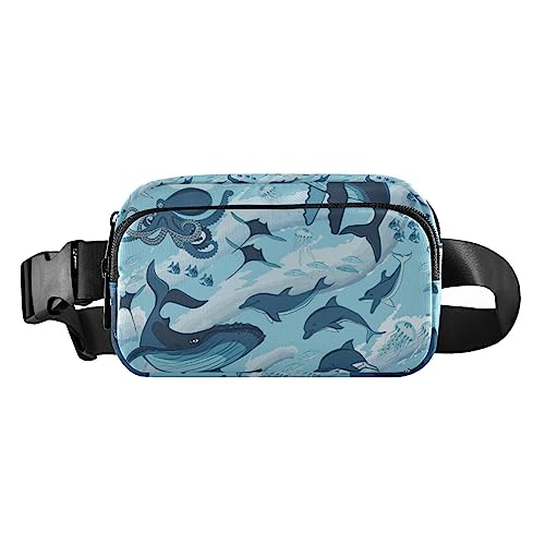 Nautical Anchors Wavy Fanny Pack for Women Men Crossbody Belt Bag Fashion Waist Packs Purse with Adjustable Strap Hip Bag for Workout Travel Outdoors, Fisch Meerestiere, Large von MCHIVER