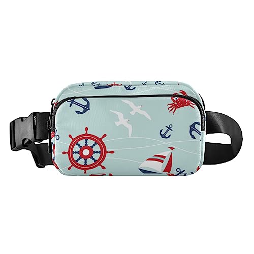 Nautical Anchors Wavy Fanny Pack for Women Men Crossbody Belt Bag Fashion Waist Packs Purse with Adjustable Strap Hip Bag for Workout Travel Outdoors, Nautische Segelboot-Anker, Large von MCHIVER