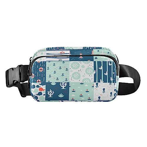 Nautical Anchors Wavy Fanny Pack for Women Men Crossbody Belt Bag Fashion Waist Packs Purse with Adjustable Strap Hip Bag for Workout Travel Outdoors, Meer Marine Nautischer Ozean, Large von MCHIVER