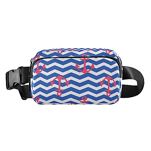 Nautical Anchors Wavy Fanny Pack for Women Men Crossbody Belt Bag Fashion Waist Packs Purse with Adjustable Strap Hip Bag for Workout Travel Outdoors, Nautische Anker gewellt, Large von MCHIVER