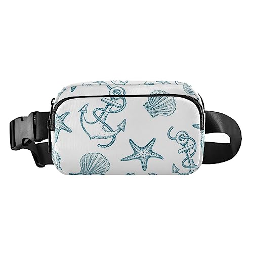 Nautical Anchors Wavy Fanny Pack for Women Men Crossbody Belt Bag Fashion Waist Packs Purse with Adjustable Strap Hip Bag for Workout Travel Outdoors, Muschel Seestern Anker, Large von MCHIVER