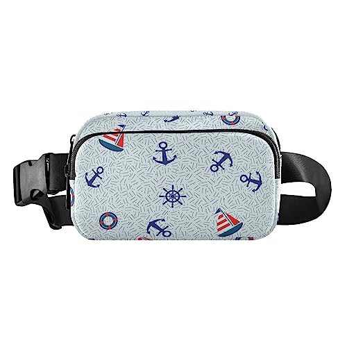 Nautical Anchors Wavy Fanny Pack for Women Men Crossbody Belt Bag Fashion Waist Packs Purse with Adjustable Strap Hip Bag for Workout Travel Outdoors, Segelboot Anker Marine, Large von MCHIVER