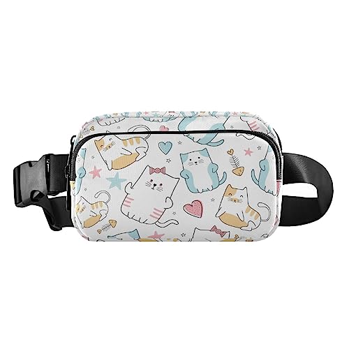 Niedliche Katzen-Bauchtasche für Damen und Herren, Crossbody-Gürteltasche, modische Gürteltasche, Geldbörse mit verstellbarem Riemen, für Workout, Reisen, Outdoor, Mehrfarbig, Large von MCHIVER