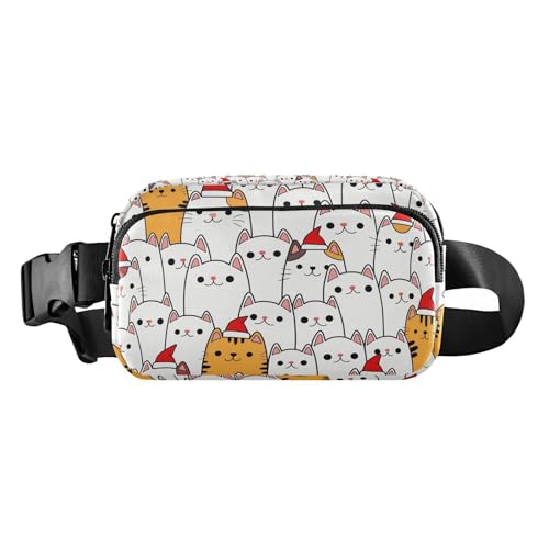 Niedliche Katzen Weihnachten Bauchtasche für Damen Herren Crossbody Gürteltasche Mode Taille Packs Geldbörse mit verstellbarem Gurt Hüfttasche für Shopping Reisen, Mehrfarbig, Large von MCHIVER