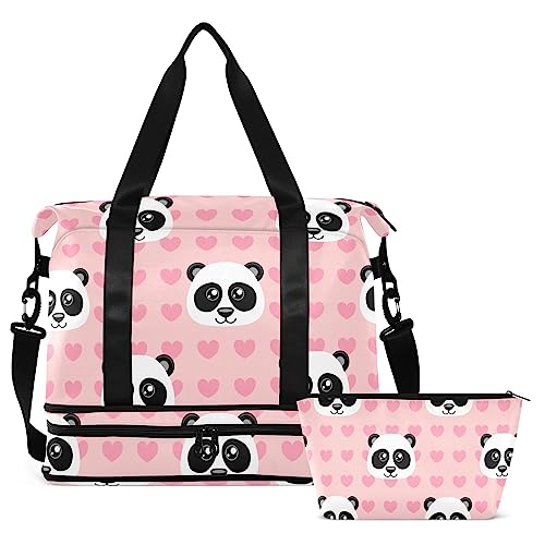 Niedlicher Cartoon-Panda-Reisetasche für Damen und Herren, Sporttasche mit Schuhfach, Nassfach, Handgepäck, Wochenend-Übernachtungstaschen, für Reisen, Fitnessstudio, Workout, Mehrfarbig, Large von MCHIVER