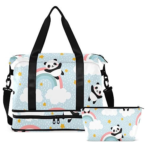 Pandas Rainbow Travel Duffel Bags for Women Men Gym Bag with Shoe Compartment Wet Pocket Carry On Weekender Overnight Bags for Hospital Gym Travel, Mehrfarbig, Large von MCHIVER