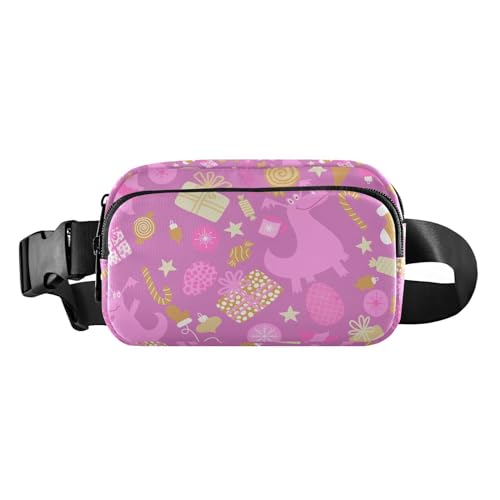 Pink Christmas Dragon Dinosaur Fanny Pack for Women Men Crossbody Belt Bag Fashion Waist Packs Purse with Adjustable Strap Travel Chest Bag for Cycling Running Hiking, Mehrfarbig, Large von MCHIVER