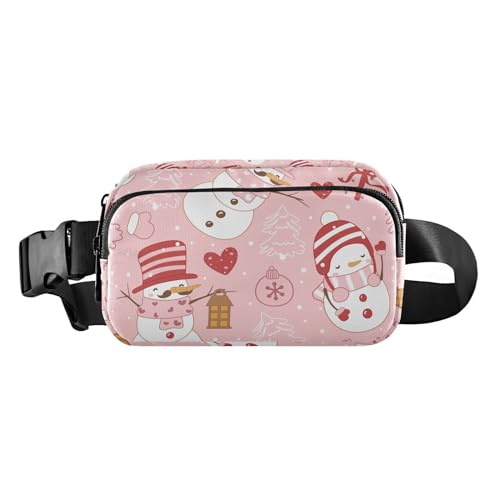 Pink Christmas Snowman Fanny Pack for Women Men Crossbody Belt Bag Fashion Waist Packs Purse with Adjustable Strap Bumbags for Outdoor Shopping Traveling, Mehrfarbig, Large von MCHIVER