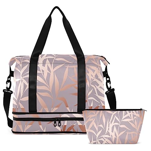 Pink Gold Branches Travel Duffel Bag for Women Men Gym Bag with Shoe Compartment Wet Pocket Carry On Weekender Overnight Bags for Airline Travel Gym, Mehrfarbig, Large von MCHIVER
