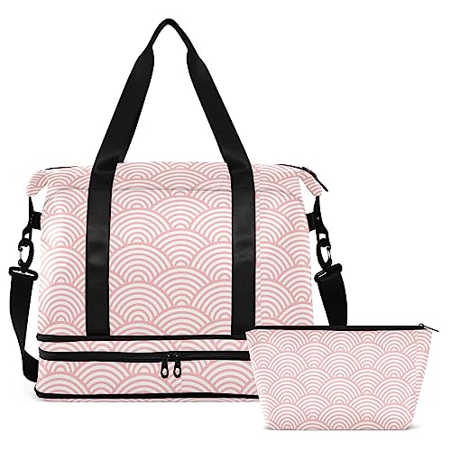 Pink Japanese Wave Travel Duffel Bag for Women Men Gym Bag with Shoe Compartment Wet Pocket Carry On Weekender Overnight Bags for Hospital Gym Travel, Mehrfarbig, Large von MCHIVER