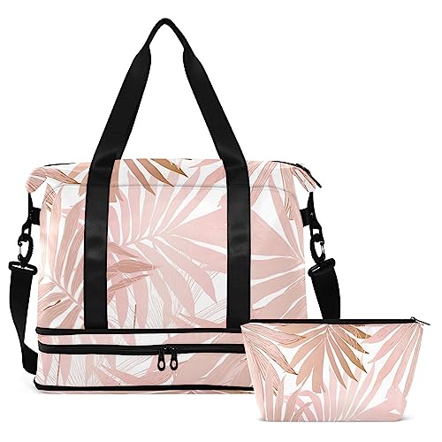 Pink Leaves Travel Duffel Bag for Women Men Gym Bag with Shoe Compartment Wet Pocket Carry On Weekender Overnight Bags for Traveling Gym Workout, Mehrfarbig, Large von MCHIVER