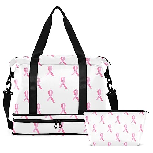 Pink Ribbon Travel Duffel Bag for Women Men Gym Bag with Shoe Compartment Wet Pocket Carry On Weekender Overnight Bags for Traveling Gym Workout, Mehrfarbig, Large von MCHIVER