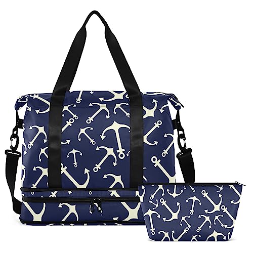 Reisetasche für Damen und Herren, Camouflage-Turnbeutel mit Schuhfach, Nassfach, Handgepäck, Wochenend-Übernachtungstaschen für Yoga, Schule, Reisen, Fitnessstudio, Marine Nautisch, Large von MCHIVER