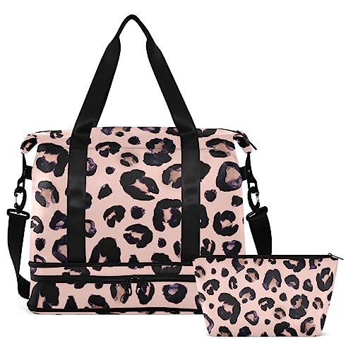 Reisetasche für Damen und Herren, Camouflage-Turnbeutel mit Schuhfach, Nassfach, Handgepäck, Wochenend-Übernachtungstaschen für Yoga, Schule, Reisen, Fitnessstudio, pink leopard, Large von MCHIVER
