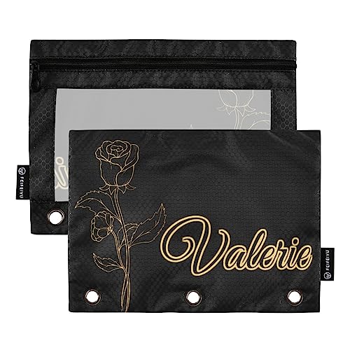 Rose Juni Blume Geburt Blume Personalisiertes Federmäppchen für 3-Ringbuch Benutzerdefinierte Ihr Name Federmäppchen mit Reißverschlüssen Klarsichtfenster Binder Taschen Bleistifttaschen für Arbeit von MCHIVER