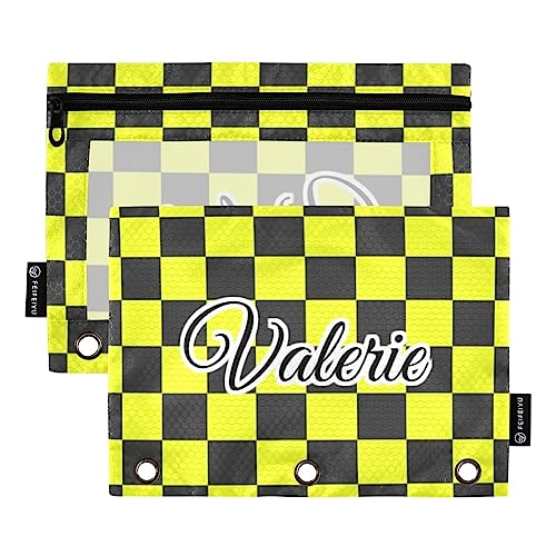 Schachbrett-Federmäppchen für 3-Ringbinder, personalisiert, mit Reißverschlüssen, durchsichtiges Fenster, Bindertaschen, Bleistifttaschen für Arbeit, Büro, Alltag, Organizer, 2 Packungen von MCHIVER