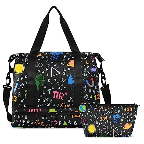 Scientific Icons Formulas Travel Duffel Bag for Women Men Gym Bag with Shoe Compartment Wet Pocket Carry On Weekender Overnight Bags for Yoga School Travel Gym, Mehrfarbig, Large von MCHIVER