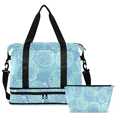 Seashells Blaue Reisetasche für Damen und Herren, Sporttasche mit Schuhfach, Nassfach, Handgepäck, Wochenend-Übernachtungstaschen für Reisen, Krankenhaus, Fitnessstudio, Mehrfarbig, Large von MCHIVER