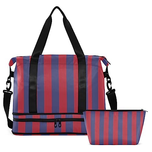 Stripes American Patriotic Independence Day Travel Duffel Bag for Women Men Gym Bag with Shoe Compartment Wet Pocket Carry On Weekender Overnight Bags for Travel Gym Yoga School, Mehrfarbig, Large von MCHIVER