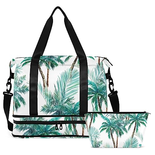 Summer Palm Trees Travel Duffel Bag for Women Men Gym Bag with Shoe Compartment Wet Pocket Carry On Weekender Overnight Bags for Hospital Gym Travel, Mehrfarbig, Large von MCHIVER